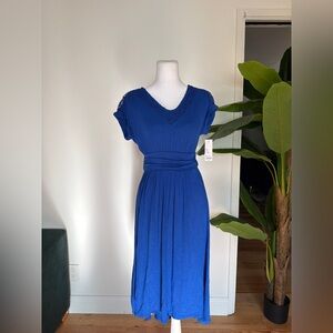 Apt. 9 Royal Blue V-Neck Midi Dress with Waist Sash